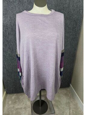 Beeson River Plus Lavender Long Sleeve Knit Top With Color Block Sleeves - Size